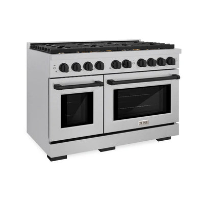 ZLINE Autograph Edition 48 in. 6.7 cu. ft. 8 Burner Double Oven Gas Range in DuraSnow® Stainless Steel and Accents (SGRSZ-48)