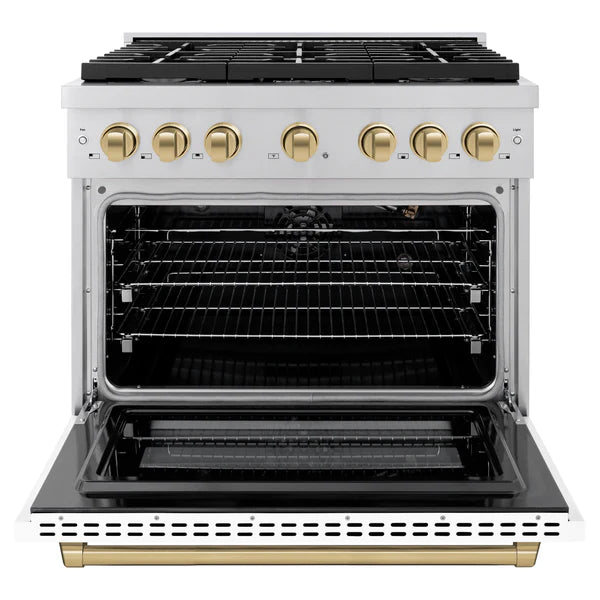 ZLINE Autograph Edition 36 in. 5.2 cu. ft. 6 Burner Gas Range with Convection Gas Oven in Stainless Steel with White Matte Door and Accents (SGRZ-WM-36)