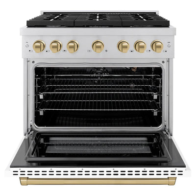 ZLINE Autograph Edition 36 in. 5.2 cu. ft. 6 Burner Gas Range with Convection Gas Oven in Stainless Steel with White Matte Door and Accents (SGRZ-WM-36)