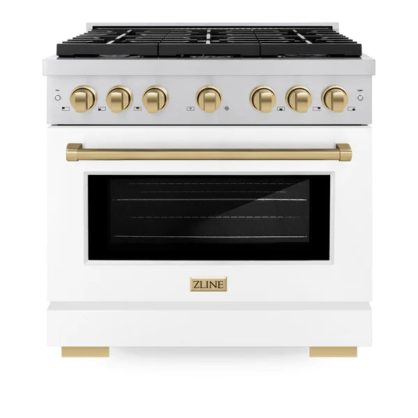 ZLINE Autograph Edition 36 in. 5.2 cu. ft. 6 Burner Gas Range with Convection Gas Oven in Stainless Steel with White Matte Door and Accents (SGRZ-WM-36)