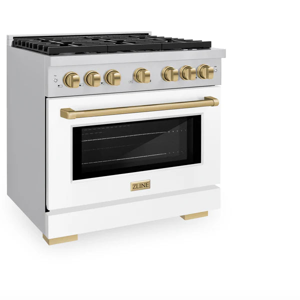 ZLINE Autograph Edition 36 in. 5.2 cu. ft. 6 Burner Gas Range with Convection Gas Oven in Stainless Steel with White Matte Door and Accents (SGRZ-WM-36)