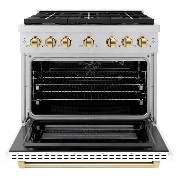 ZLINE Autograph Edition 36 in. 5.2 cu. ft. 6 Burner Gas Range with Convection Gas Oven in Stainless Steel with White Matte Door and Accents (SGRZ-WM-36)