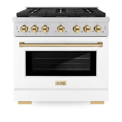 ZLINE Autograph Edition 36 in. 5.2 cu. ft. 6 Burner Gas Range with Convection Gas Oven in Stainless Steel with White Matte Door and Accents (SGRZ-WM-36)