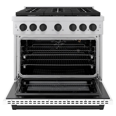 ZLINE Autograph Edition 36 in. 5.2 cu. ft. 6 Burner Gas Range with Convection Gas Oven in Stainless Steel with White Matte Door and Accents (SGRZ-WM-36)