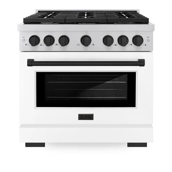 ZLINE Autograph Edition 36 in. 5.2 cu. ft. 6 Burner Gas Range with Convection Gas Oven in Stainless Steel with White Matte Door and Accents (SGRZ-WM-36)