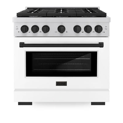 ZLINE Autograph Edition 36 in. 5.2 cu. ft. 6 Burner Gas Range with Convection Gas Oven in Stainless Steel with White Matte Door and Accents (SGRZ-WM-36)