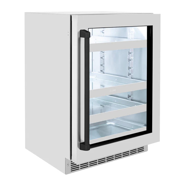 ZLINE 24 In. Touchstone Beverage Fridge with Stainless Steel Glass Door and Polished Handle (RBSOZ-GS-24)