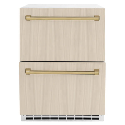 ZLINE Autograph Edition 24 in. Touchstone 168 Can Outdoor-Rated Dual Refrigerator Drawer with Panel-Ready Doors and Polished Handles (RDSPOZ-24)