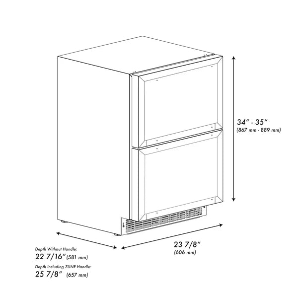 ZLINE Autograph Edition 24 in. Touchstone 168 Can Outdoor-Rated Dual Refrigerator Drawer with Panel-Ready Doors and Polished Handles (RDSPOZ-24)