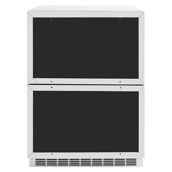 ZLINE Autograph Edition 24 in. Touchstone 168 Can Outdoor-Rated Dual Refrigerator Drawer with Panel-Ready Doors and Polished Handles (RDSPOZ-24)