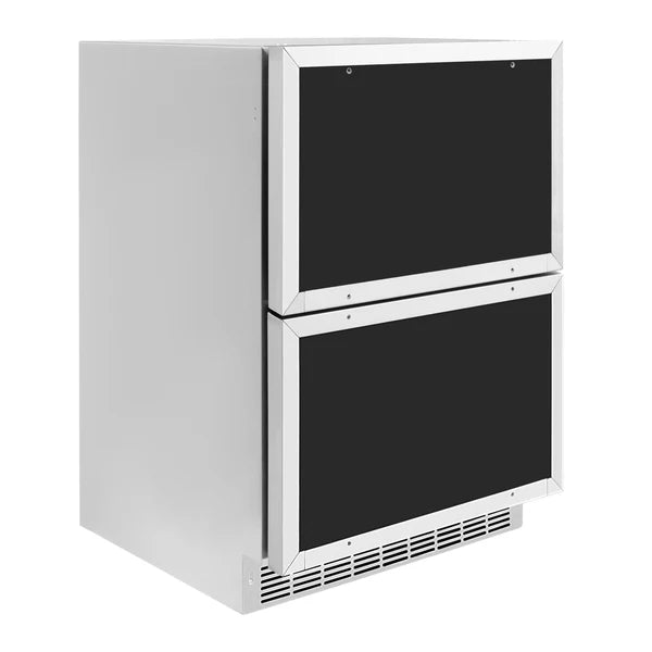 ZLINE Autograph Edition 24 in. Touchstone 168 Can Outdoor-Rated Dual Refrigerator Drawer with Panel-Ready Doors and Polished Handles (RDSPOZ-24)