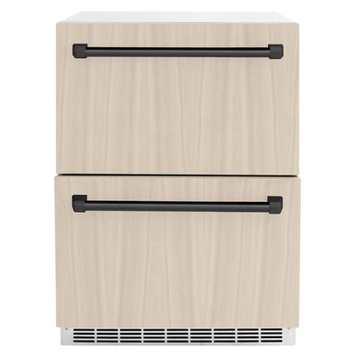 ZLINE Autograph Edition 24 in. Touchstone 168 Can Outdoor-Rated Dual Refrigerator Drawer with Panel-Ready Doors and Polished Handles (RDSPOZ-24)