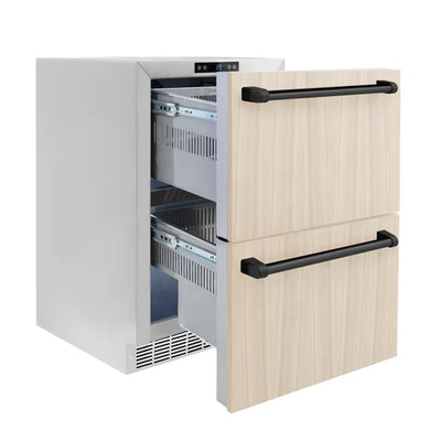 ZLINE Autograph Edition 24 in. Touchstone 168 Can Outdoor-Rated Dual Refrigerator Drawer with Panel-Ready Doors and Polished Handles (RDSPOZ-24)