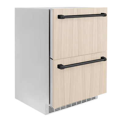 ZLINE Autograph Edition 24 in. Touchstone 168 Can Outdoor-Rated Dual Refrigerator Drawer with Panel-Ready Doors and Polished Handles (RDSPOZ-24)