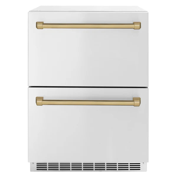 ZLINE Autograph Edition 24 in. Touchstone 168 Can Outdoor-Rated Dual Refrigerator Drawer with Stainless Steel Doors and Polished Handles (RDSOZ-ST-24)