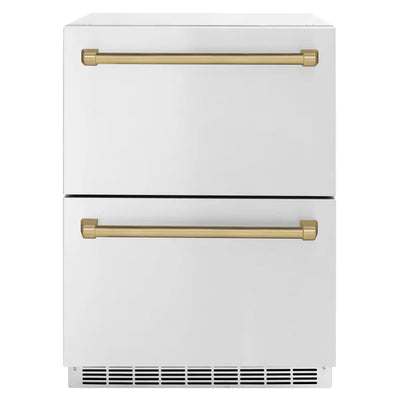 ZLINE Autograph Edition 24 in. Touchstone 168 Can Outdoor-Rated Dual Refrigerator Drawer with Stainless Steel Doors and Polished Handles (RDSOZ-ST-24)