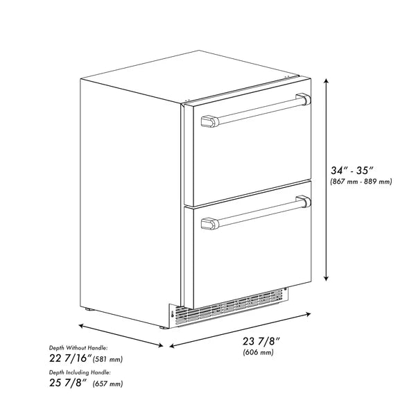 ZLINE Autograph Edition 24 in. Touchstone 168 Can Outdoor-Rated Dual Refrigerator Drawer with Stainless Steel Doors and Polished Handles (RDSOZ-ST-24)