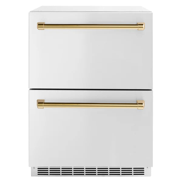 ZLINE Autograph Edition 24 in. Touchstone 168 Can Outdoor-Rated Dual Refrigerator Drawer with Stainless Steel Doors and Polished Handles (RDSOZ-ST-24)