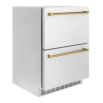 ZLINE Autograph Edition 24 in. Touchstone 168 Can Outdoor-Rated Dual Refrigerator Drawer with Stainless Steel Doors and Polished Handles (RDSOZ-ST-24)