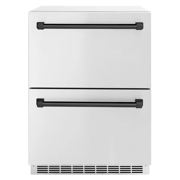 ZLINE Autograph Edition 24 in. Touchstone 168 Can Outdoor-Rated Dual Refrigerator Drawer with Stainless Steel Doors and Polished Handles (RDSOZ-ST-24)