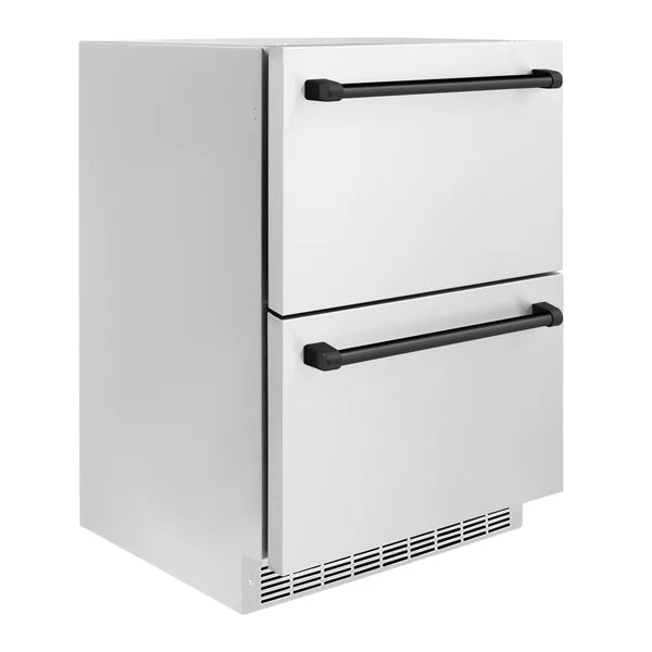 ZLINE Autograph Edition 24 in. Touchstone 168 Can Outdoor-Rated Dual Refrigerator Drawer with Stainless Steel Doors and Polished Handles (RDSOZ-ST-24)