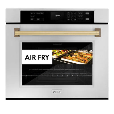 ZLINE 30 in. Autograph Edition Professional True Convection Single Wall Oven with Air Fry and Self Clean in Stainless Steel with Accent Handle (WASZ-30)