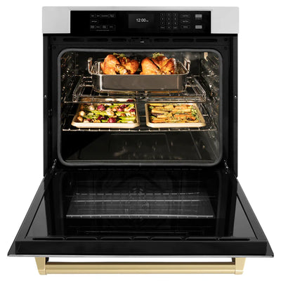 ZLINE 30 in. Autograph Edition Professional True Convection Single Wall Oven with Air Fry and Self Clean in Stainless Steel with Accent Handle (WASZ-30)