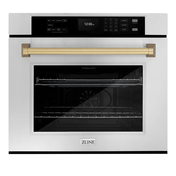 ZLINE 30 in. Autograph Edition Professional True Convection Single Wall Oven with Air Fry and Self Clean in Stainless Steel with Accent Handle (WASZ-30)