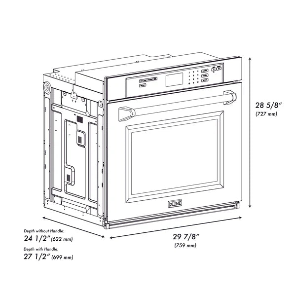 ZLINE 30 in. Autograph Edition Professional True Convection Single Wall Oven with Air Fry and Self Clean in Stainless Steel with Accent Handle (WASZ-30)