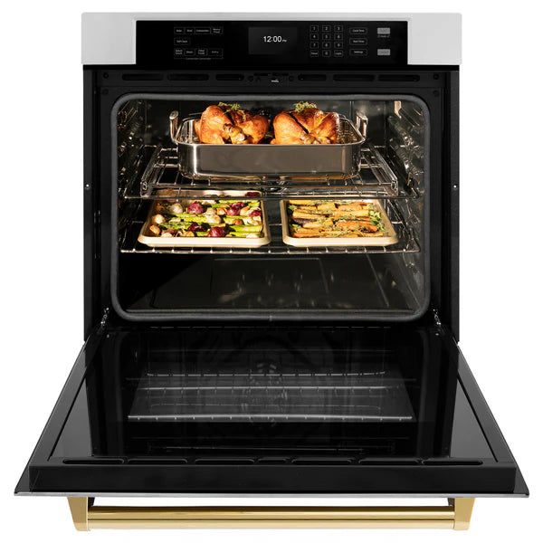 ZLINE 30 in. Autograph Edition Professional True Convection Single Wall Oven with Air Fry and Self Clean in Stainless Steel with Accent Handle (WASZ-30)