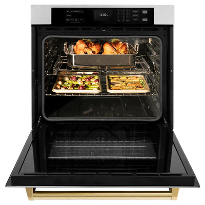 ZLINE 30 in. Autograph Edition Professional True Convection Single Wall Oven with Air Fry and Self Clean in Stainless Steel with Accent Handle (WASZ-30)