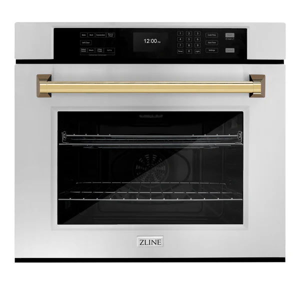 ZLINE 30 in. Autograph Edition Professional True Convection Single Wall Oven with Air Fry and Self Clean in Stainless Steel with Accent Handle (WASZ-30)