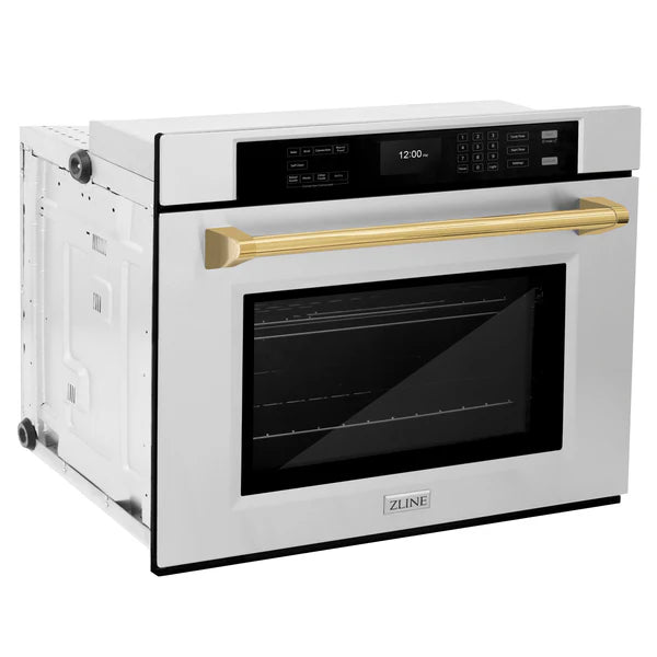 ZLINE 30 in. Autograph Edition Professional True Convection Single Wall Oven with Air Fry and Self Clean in Stainless Steel with Accent Handle (WASZ-30)