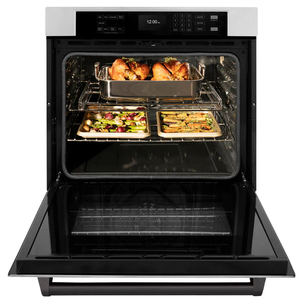 ZLINE 30 in. Autograph Edition Professional True Convection Single Wall Oven with Air Fry and Self Clean in Stainless Steel with Accent Handle (WASZ-30)