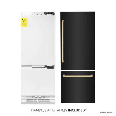 ZLINE 30" 16.1 cu. ft. Built-In 2-Door Bottom Freezer Refrigerator with Internal Water and Ice Dispenser in Black Stainless Steel (RBIV-BS-30)