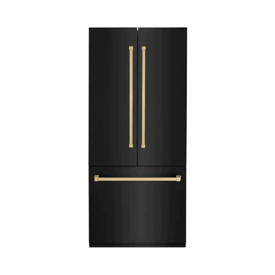 ZLINE 36" Autograph Edition 19.6 cu. ft. Built-in 3-DoorFrench Door Refrigerator with Internal Water and Ice Dispenser in Black Stainless Steel with Accents (RBIVZ-BS-36)