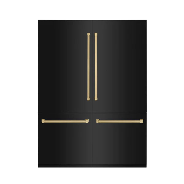 ZLINE 60" Autograph Edition 32.2 cu. ft. Built-in 4-Door French Door Refrigerator with Internal Water and Ice Dispenser in Black Stainless Steel with Accents (RBIVZ-BS-60)