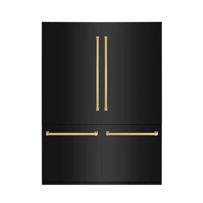 ZLINE 60" Autograph Edition 32.2 cu. ft. Built-in 4-Door French Door Refrigerator with Internal Water and Ice Dispenser in Black Stainless Steel with Accents (RBIVZ-BS-60)
