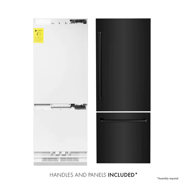 ZLINE 30" 16.1 cu. ft. Built-In 2-Door Bottom Freezer Refrigerator with Internal Water and Ice Dispenser in Black Stainless Steel (RBIV-BS-30)