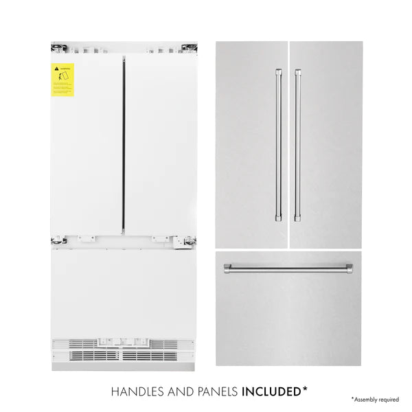 ZLINE 36" 19.6 cu. ft. Built-In 3-Door French Door Refrigerator with Internal Water and Ice Dispenser in Fingerprint Resistant Stainless Steel (RBIV-SN-36)