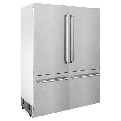 ZLINE 60" 32.2 cu. ft. Built-In 4-Door French Door Freezer Refrigerator with Internal Water and Ice Dispenser in Fingerprint Resistant Stainless Steel (RBIV-SN-60)