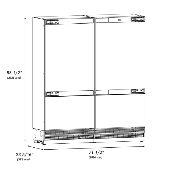 ZLINE 72 in. 39.6 cu. ft. Panel Ready French Door Built-In Bottom Freezer Refrigerator with Water Dispensers and Ice Makers (RBIT-72)