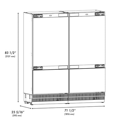 ZLINE 72 in. 39.6 cu. ft. Panel Ready French Door Built-In Bottom Freezer Refrigerator with Water Dispensers and Ice Makers (RBIT-72)