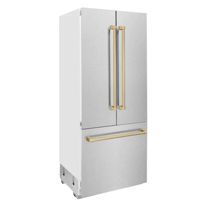 ZLINE 36" Autograph Edition 19.6 cu. ft. Built-in 3-Door French Door Refrigerator with Internal Water and Ice Dispenser in Fingerprint Resistant Stainless Steel with Accents (RBIVZ-SN-36)