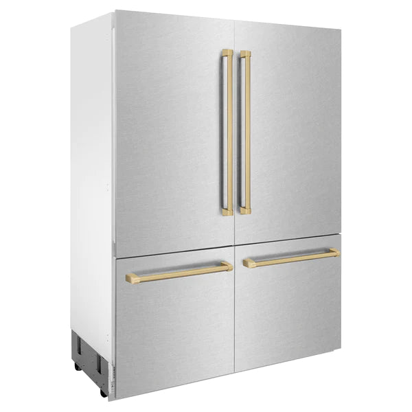 ZLINE 60" Autograph Edition 32.2 cu. ft. Built-in 4-Door French Door Refrigerator with Internal Water and Ice Dispenser in Fingerprint Resistant Stainless Steel with Accents (RBIVZ-SN-60)