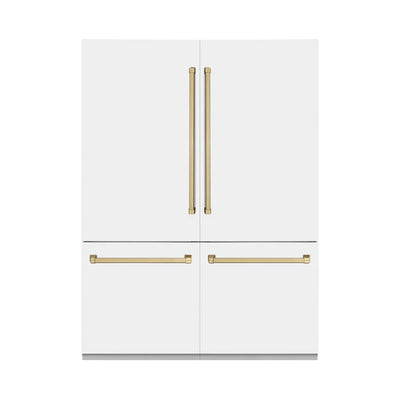 ZLINE 60" Autograph Edition 32.2 cu. ft. Built-in 4-Door French Door Refrigerator with Internal Water and Ice Dispenser in White Matte with Accents (RBIVZ-WM-60)