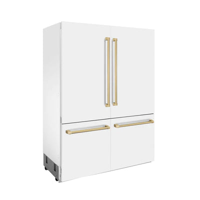 ZLINE 60" Autograph Edition 32.2 cu. ft. Built-in 4-Door French Door Refrigerator with Internal Water and Ice Dispenser in White Matte with Accents (RBIVZ-WM-60)