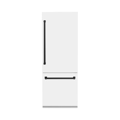 ZLINE 30" Autograph Edition 16.1 cu. ft. Built-in 2-Door Bottom Freezer Refrigerator with Internal Water and Ice Dispenser in White Matte with Accents (RBIVZ-WM-30)