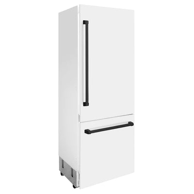 ZLINE 30" Autograph Edition 16.1 cu. ft. Built-in 2-Door Bottom Freezer Refrigerator with Internal Water and Ice Dispenser in White Matte with Accents (RBIVZ-WM-30)