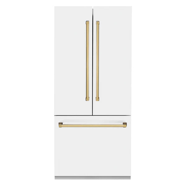 ZLINE 36" Autograph Edition 19.6 cu. ft. Built-in 3-Door French Door Refrigerator with Internal Water and Ice Dispenser in White Matte with Accents (RBIVZ-WM-36)